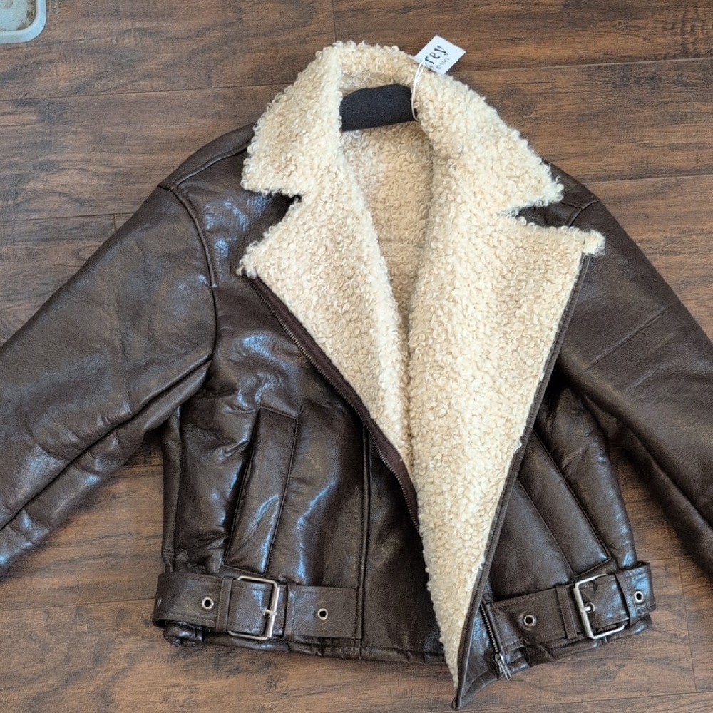 Brown Shearling-Lined Bomber Jacket